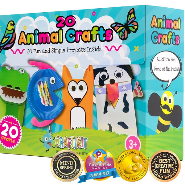 Big Box of 20 Animal Crafts for Kids Ages 3-8 - All-Inclusive, Easy to Finish, Mess-Free Craft Activities for Kids - Ideal For Christmas