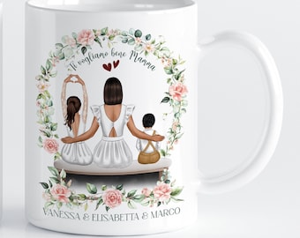 Mother's Day Gift, Mug with personalized mum and son with names, Mug with flower arch, Personalized gift for mum