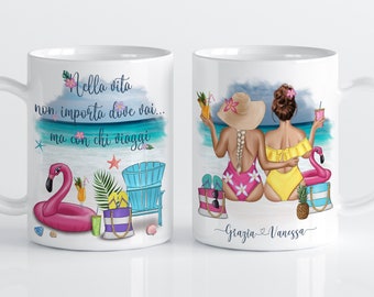 Personalisierte Sommerbecher-Geschenkidee für die beste Freundin und Schwester – Personalisiertes Geschenk mit Namen für Freundin – Tasse mit Mädchen am Meer