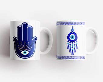 Glücksbecher mit türkischem Auge – Geschenk gegen den bösen Blick – spirituelle Tasse als Geschenkidee mit blauem Auge von Nazar gegen den bösen Blick