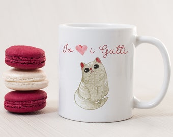 Io amo i Gatti - Tazza Mug con gattino per gli amanti dei gatti -  Collezione Pucciosa