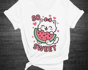 Maglietta bianca con gatto - So sweet  - T-shirt con gatto divertente - Regalo per amante dei gatti - Magliette divertenti