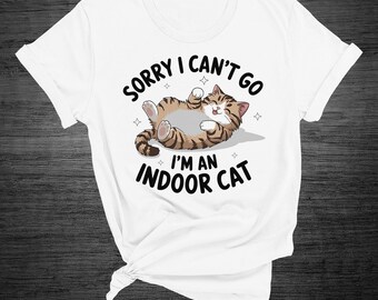 Maglietta bianca con gatto - Sorry I can't go - T-shirt con gatto divertente - Regalo per amante dei gatti - Maglietta divertente con gatto