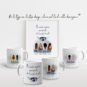 May include: White ceramic mugs and a framed print featuring illustrations of friends. The mugs and print display the phrase "Best friends are the sisters you choose for yourself." The illustrations depict women with various hairstyles.