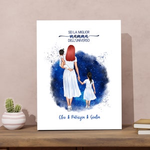 La mejor mamá del universo - Póster personalizado de mamá y niños - Arte de pared en lienzo para el Día de la Madre - Idea de regalo para la madre