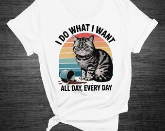 Maglietta bianca con gatto - I do what I want - T-shirt con gatto divertente - Regalo per amante dei gatti - Maglietta divertente