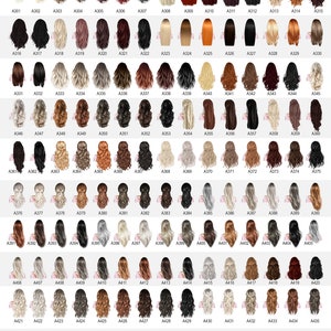 May include: A catalog of various hairstyles, each with a unique code. The image displays numerous illustrations of women's hairstyles, ranging from blonde to black, straight to curly, and long to short. The text "SCELTA CAPELLI 3" is at the top.
