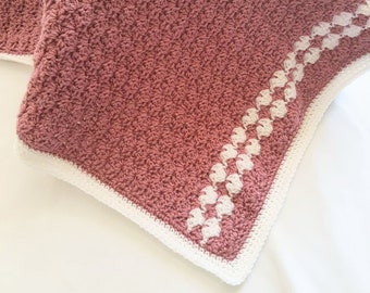 Crochet Baby Blanket, READY TO SHIP, Baby Shower Gift, Crochet Baby Blanket, Shells and Hearts Blanket, Newborn Baby Blanket