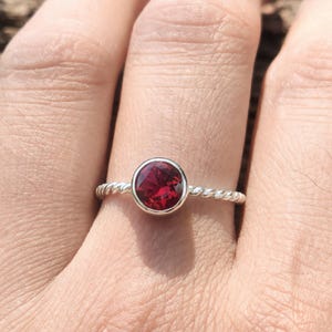 Red Gemstone Ring, 925 Sterling Silver Ring, Handmade Bezel Set Ring, Minimalist Stackable Ring, January Birthstone Ring, Gift for Her