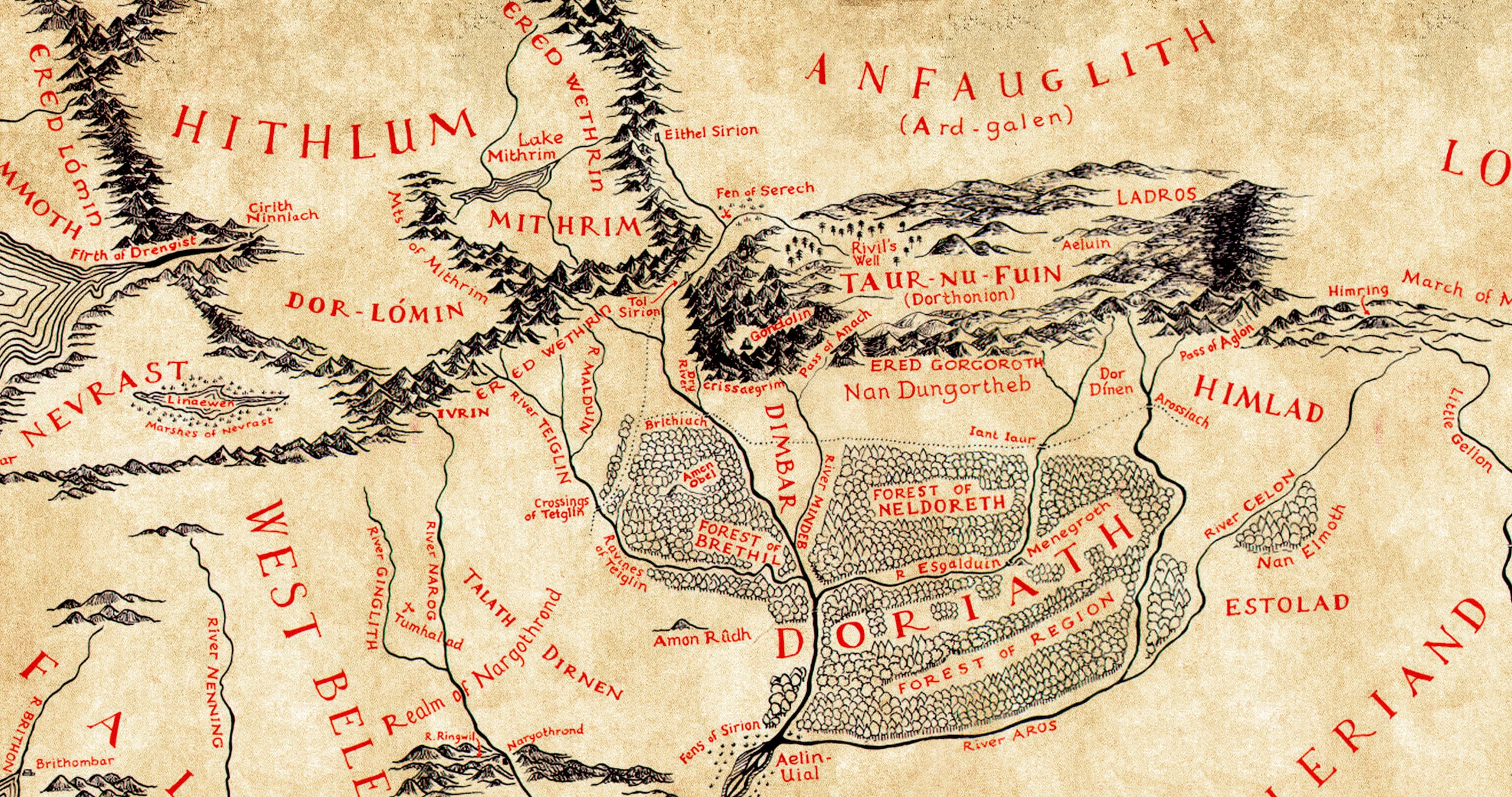 Fantasy Map of Beleriand Silmarillion Map Art Middle Earth Etsy UK