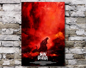 FRAMED CANVAS WALL ART PICTURE PAPER PRINT YELLOW RED MOVIE POSTER GODZILLA 2 