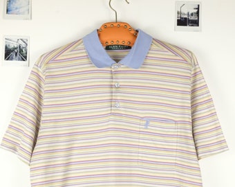 Vintage Alan Paine bestickt gestreiftes Ss Poloshirt 100% Baumwolle mulitcolor