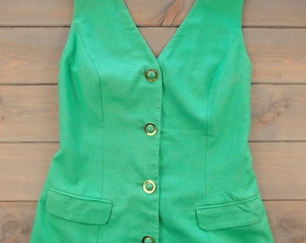 vintage 80s Jean Paul green & gold long vest/ sleeveless suit