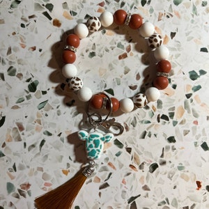Brown Cow Silicone Beaded Keychain, Cow Print, Silicone Bead Keychain, Wrist Keychain, Beaded Keychain, Silicone Beaded Keychain, Keychain