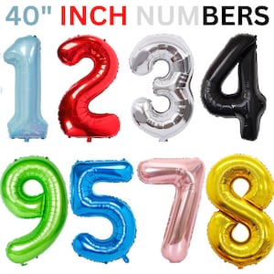 40 inch Giant size Foil Number Balloons Rose Gold Blue Pink White Rainbow Air or Helium Large Balloons Birthday Party Wedding Age