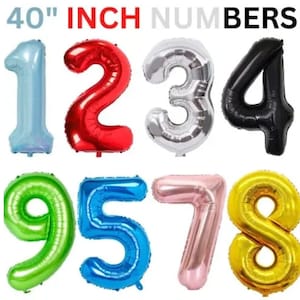 40 inch Giant size Foil Number Balloons Rose Gold Blue Pink White Rainbow Air or Helium Large Balloons Birthday Party Wedding Age