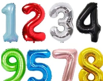 40 inch Giant size Foil Number Balloons Rose Gold Blue Pink White Rainbow Air or Helium Large Balloons Birthday Party Wedding Age