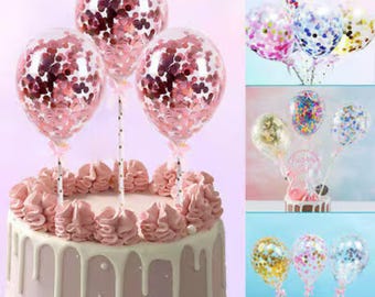 BEISHIDA Silver & Black Balloon Cloud Cake Topper Set - 5" Balloons, Confetti, Happy Birthday Letters, For Wedding & Party Decor - View #6