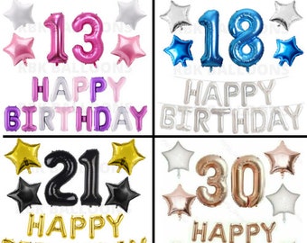 Globos de helio de aluminio de Mylar de feliz cumpleaños, juego de 6  unidades/juego de 18 pulgadas para fiesta de cumpleaños, decoraciones de  fiesta