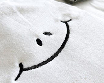 Smiley Embroidered Crewneck Sweatshirt, Smiley Sweatshirt, Embroidered Smiley Sweatshirt, Embroidered Smiley Crewneck, Smiley Sweater