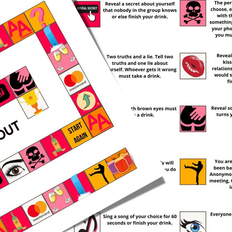 Drinking Party Games Bundle, Printable Board Games for Adults. Includes Drunk Roulette, Spin the