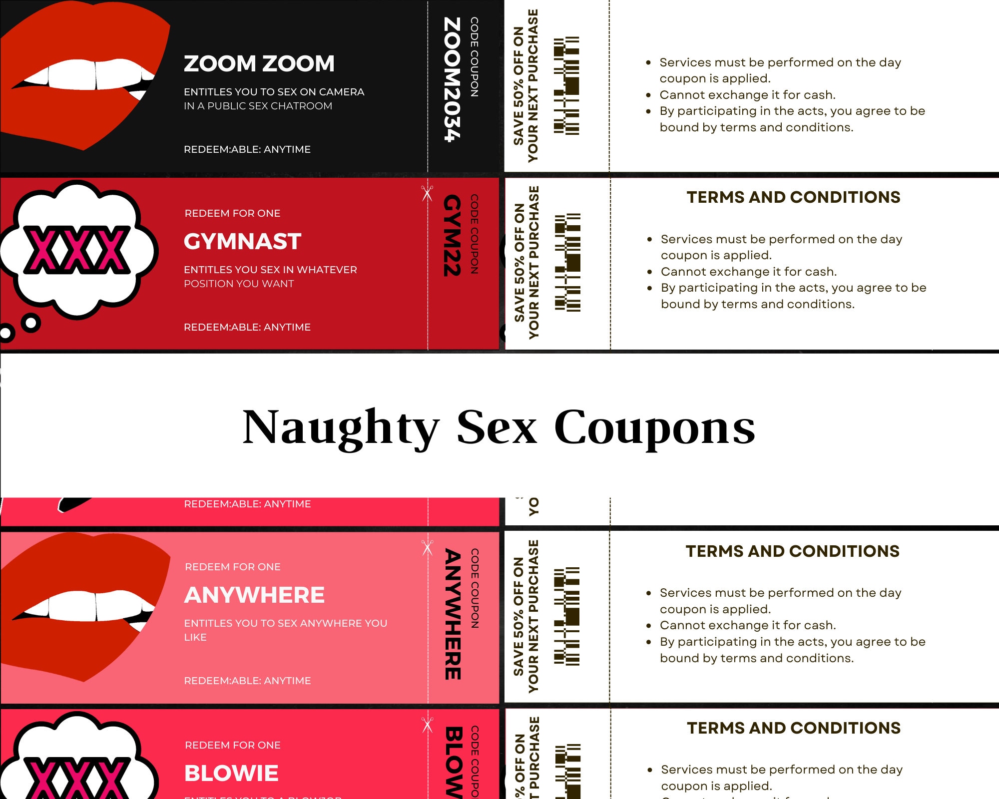 Sex Coupons for Him Printable Sex Game Kinky Adult Coupons pic