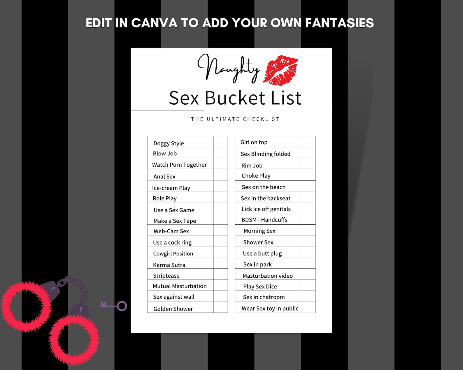 Sex Bucket List - Printable Adult Game - Sex Challenge - Sexy Gift for