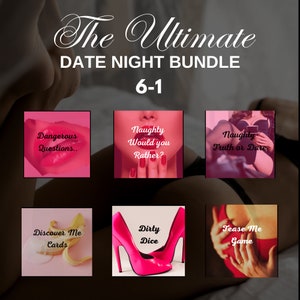 6-1 Sexy Date Night Bundle - Date Night Kit - Freche Paare Spiele - Romantische Date Night Glas zum Ausdrucken
