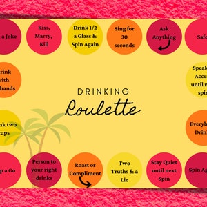 Drunk Roulette with challenges -Adult Party Games, Printable Drinking Board Games