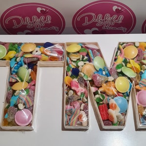 Sweet filled letter|  wooden letter| fillable sweet gift| inital keepsake| vegan | dairy free |wooden letter| birthday| wedding|sweets|