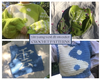 yin yang sweater & vest // crochet pattern // crochet sweater pattern • crochet vest pattern
