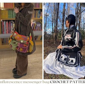 inflorescence messenger bag // crochet pattern // crochet bag with pockets & adjustable straps • crochet messenger bag pattern