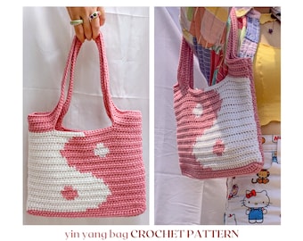 yin yang bag // crochet pattern // y2k shoulder & crossbody bag • crochet bag pattern