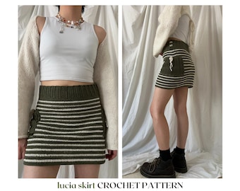 lucia skirt // crochet pattern // y2k cargo skirt with pockets • crochet skirt pattern