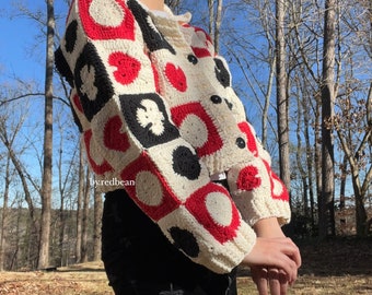 60’s Crazy Pattern Wool Cardigan Jack of All Trades Cardigan // Crochet Pattern // Spade, Heart