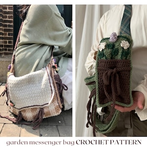 garden messenger bag // crochet pattern // cottagecore bag with flowers, pockets & adjustable straps •  crochet messenger bag pattern