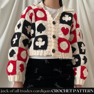 jack of all trades cardigan // crochet pattern // spade, heart, club & diamond playing cards • crochet cardigan pattern