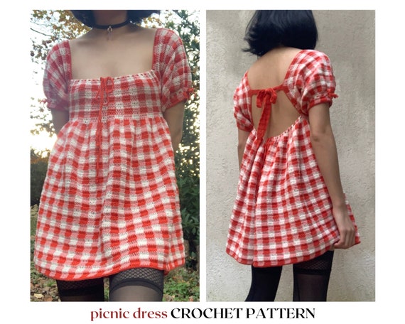 Picnic Dress // Crochet Pattern // Cottagecore Babydoll Style Gingham Dress   Crochet Dress Pattern - Etsy