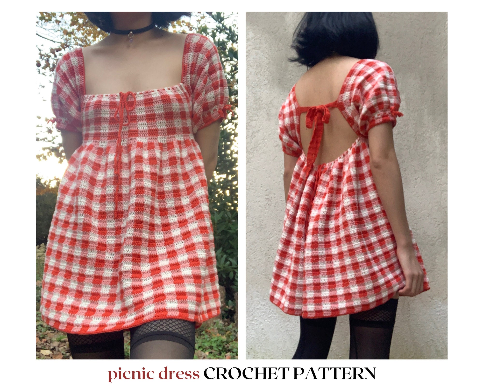 Picnic Dress Crochet Pattern Cottagecore Babydoll Style Gingham Dress Crochet Dress Pattern Etsy UK