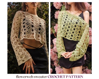 flowerweb sweater // crochet pattern // mesh sweater crochet pattern • y2k crochet sweater pattern