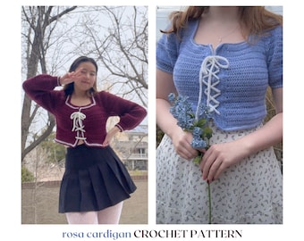 rosa cardigan // crochet pattern // vintage lace-up puff sleeve cardigan top • crochet cardigan pattern