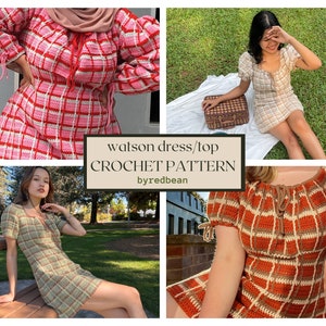 watson dress/top // crochet pattern // vintage cottagecore tartan patterned top & dress • crochet dress pattern