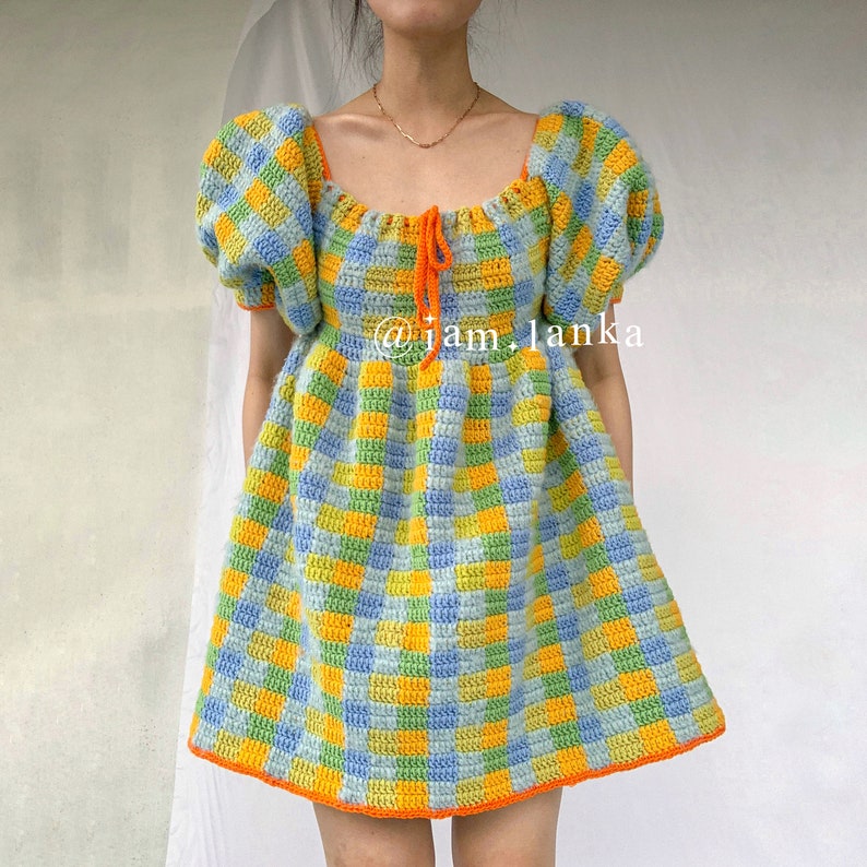 picnic dress // crochet pattern // cottagecore babydoll style gingham dress crochet dress pattern image 8