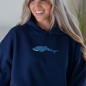 Whale Shark Embroidered Hoodie Ocean Beach Hoodie Marine Biology Hoodie Surf Hoodie Beachy Hoodie Whale Shark Lover Gift Nature Hoodie