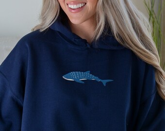 Whale Shark Embroidered Hoodie Ocean Beach Hoodie Marine Biology Hoodie Surf Hoodie Beachy Hoodie Whale Shark Lover Gift Nature Hoodie