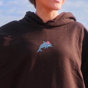 Dolphin Hoodie EMBROIDERED Hibiscus Hoodie Hawaii Hoodie Beach Hoodie Coconut Girl Clothes Ocean Inspired Style Dolphins Hoodie Dolphin Gift