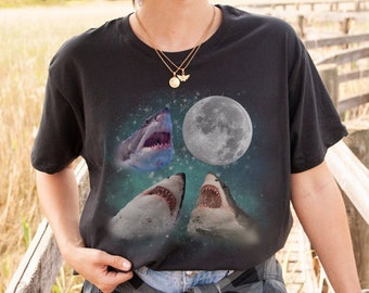 Shark Shirt Howling at the Moon Shirt Retro 90's tees Y2k T shirt Funny Meme Shirt Parody Shirt Weird Stuff Space Galaxy Top Shark Gift