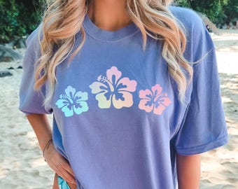 Hibiscus Shirt Y2k Preppy Hibiscus Flower Coconut Girl Maui Shirt Hawaii Malibu Beach Bum Shirt Beachy Shirt Ocean Surf Shirt ComfortColors