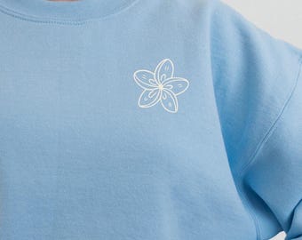 Minimal Plumeria Flower Sweatshirt Hawaii Sweatshirt Coastal Beachy Sweatshirt Meet Me at the Beach Sweatshirt Aloha Sweatshirt Maui Floral