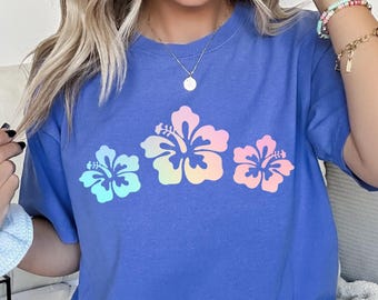 Hibiscus Shirt Y2k Preppy Hibiscus Flower Coconut Girl Maui Shirt Hawaii Malibu Beach Bum Shirt Beachy Shirt Ocean Surf Shirt ComfortColors